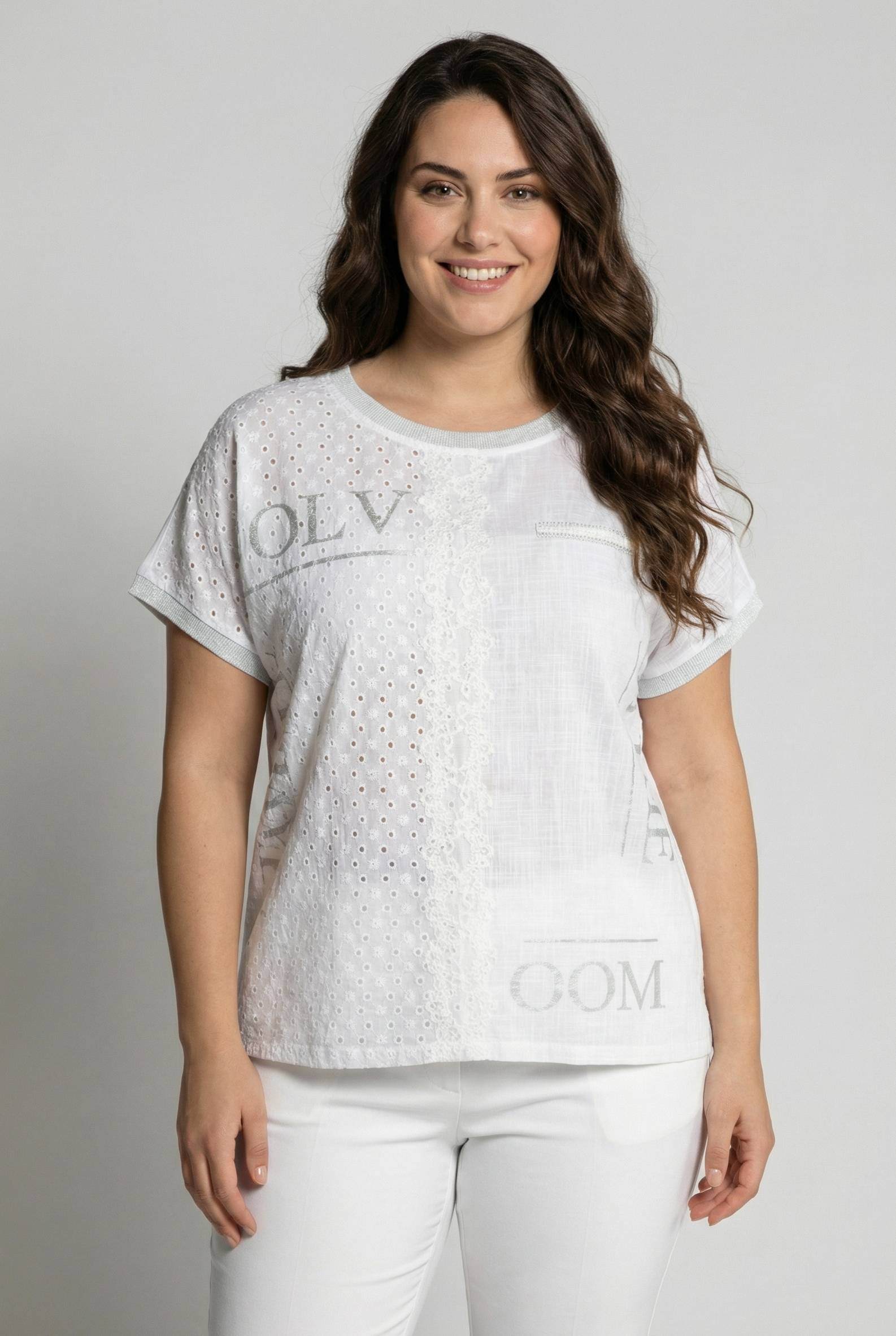 Grossiste Pomme Rouge Paris - T-shirt grande taille blanc (C8013)