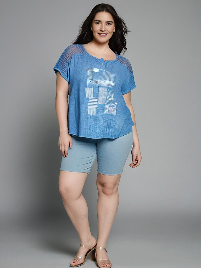 Grossiste Pomme Rouge Paris - Tshirt grande taille bleu (C8011)