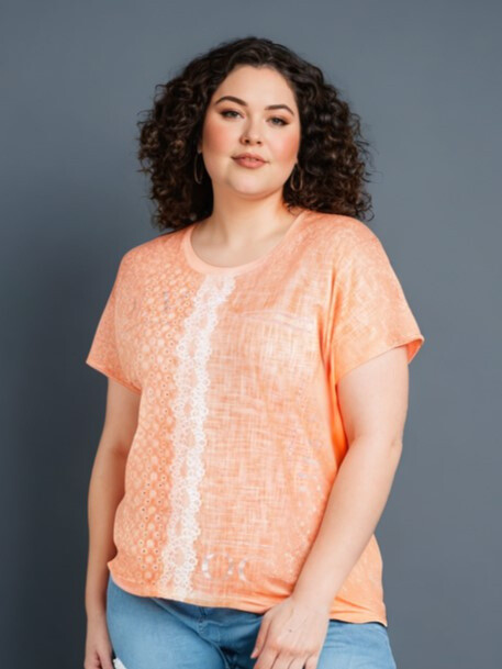 Grossiste Pomme Rouge Paris - Tshirt grande taille orange (C8013)