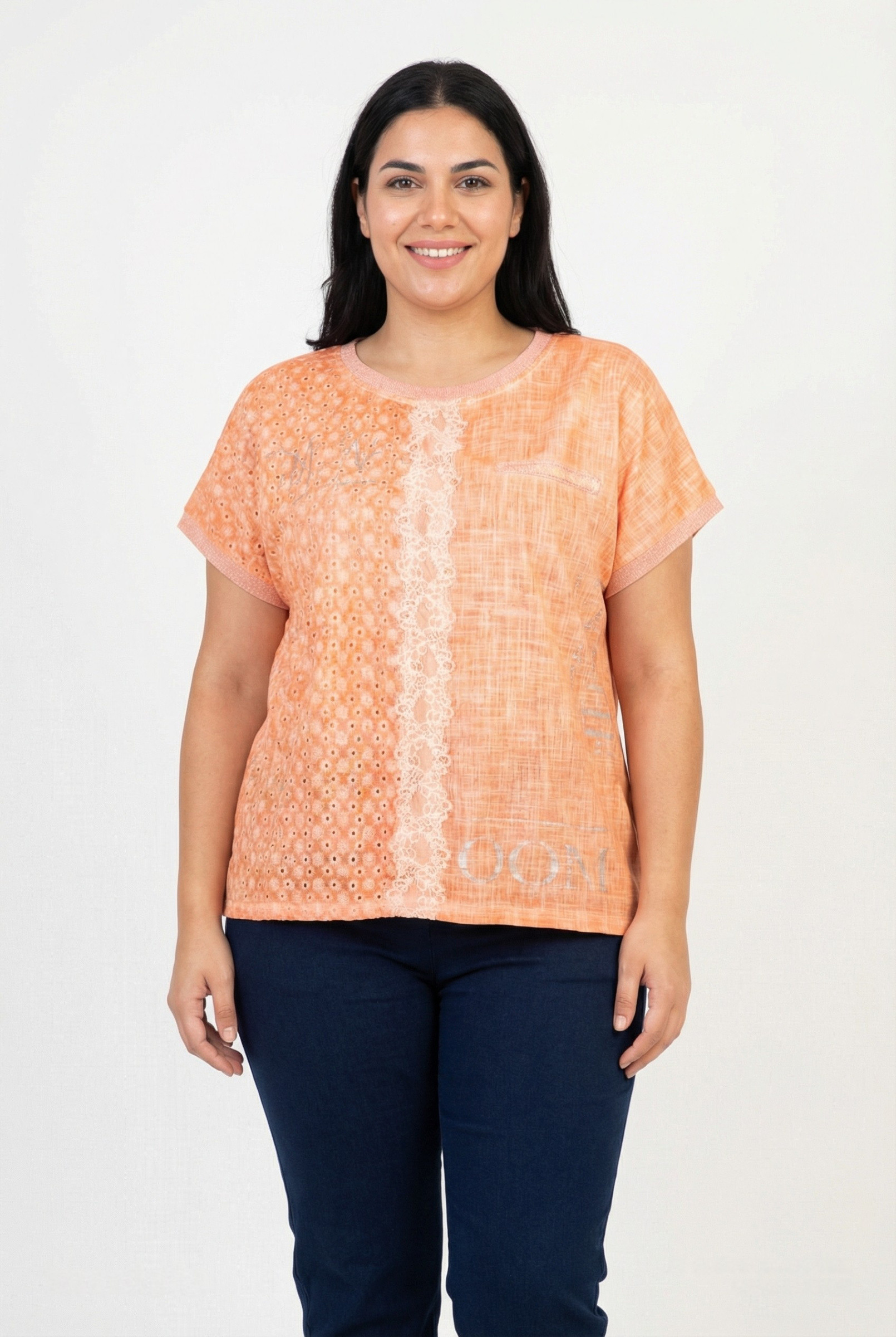 Großhändler Pomme Rouge Paris - Orangefarbenes T-Shirt in Übergröße (C8013)