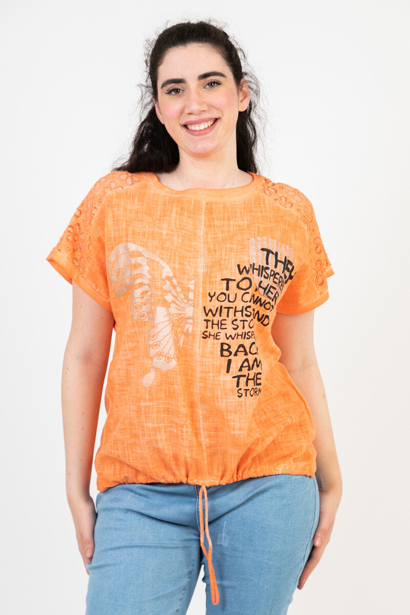 Grossiste Pomme Rouge Paris - Tshirt grande taille orange (C8010)