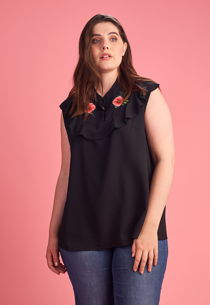 Grossiste Pomme Rouge Paris - Top sans manche avec broderies (A965)