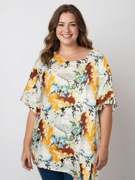 Grossiste Pomme Rouge Paris - Top grande taille imprimé jaune (C6596)