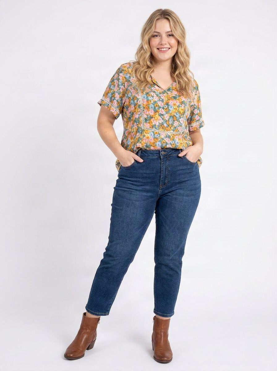 Grossiste Pomme Rouge Paris - Top grande taille imprimé fleuri jaune (C6371)