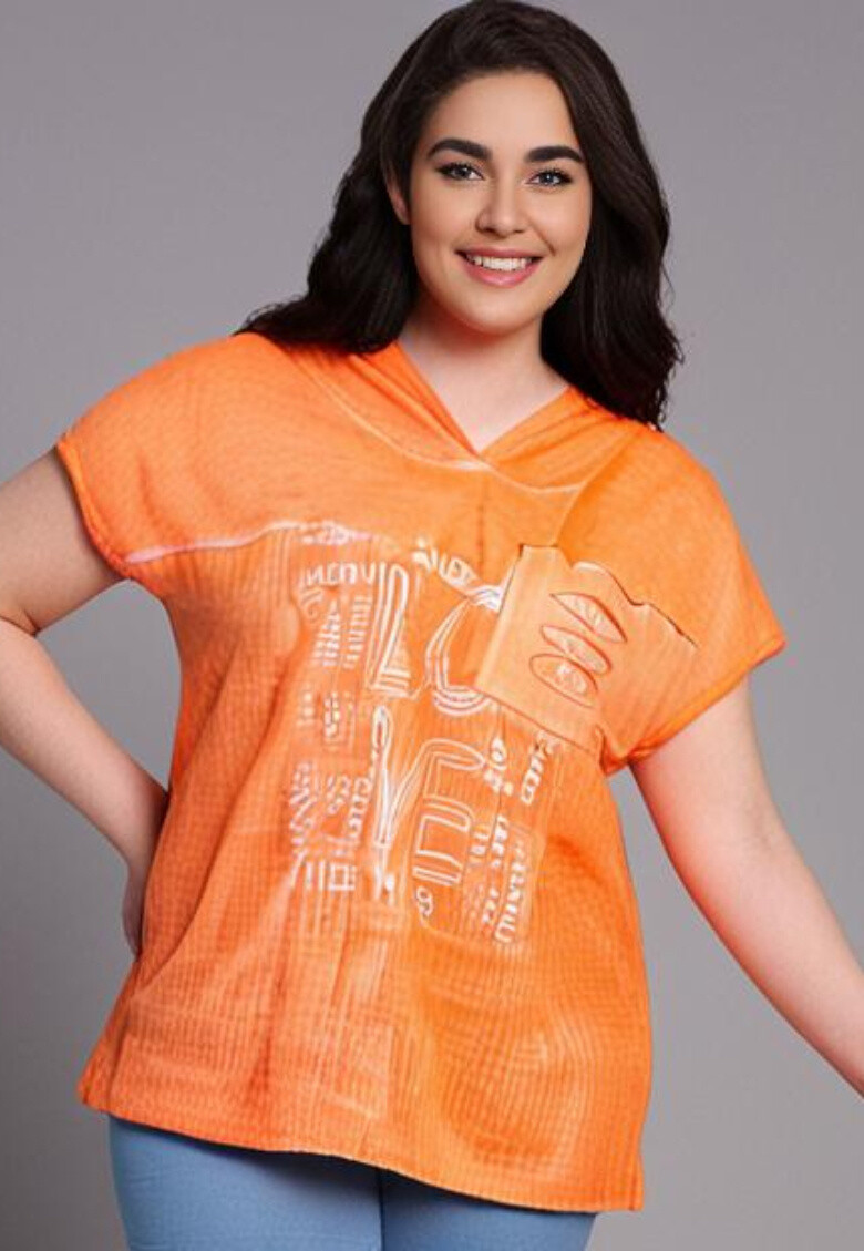 Grossiste Pomme Rouge Paris - Tshirt grande taille orange (C8012)