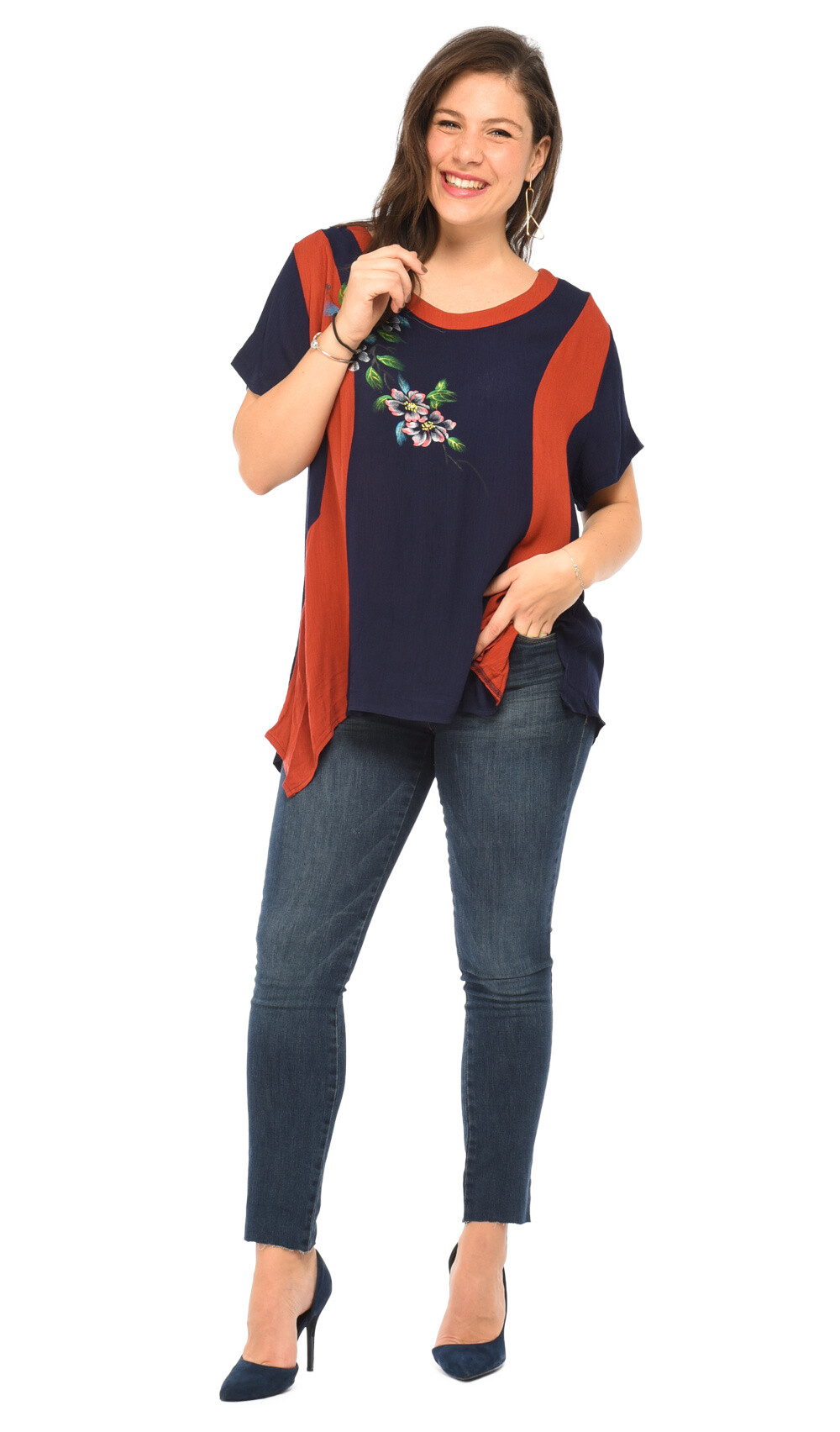 Grossiste Pomme Rouge Paris - Top coton/lin grande taille (A589)