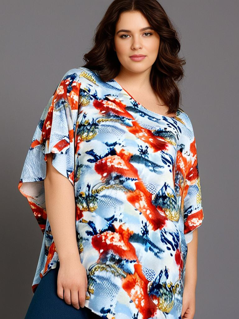 Grossiste Pomme Rouge Paris - Top grande taille imprimé bleu (C6596)