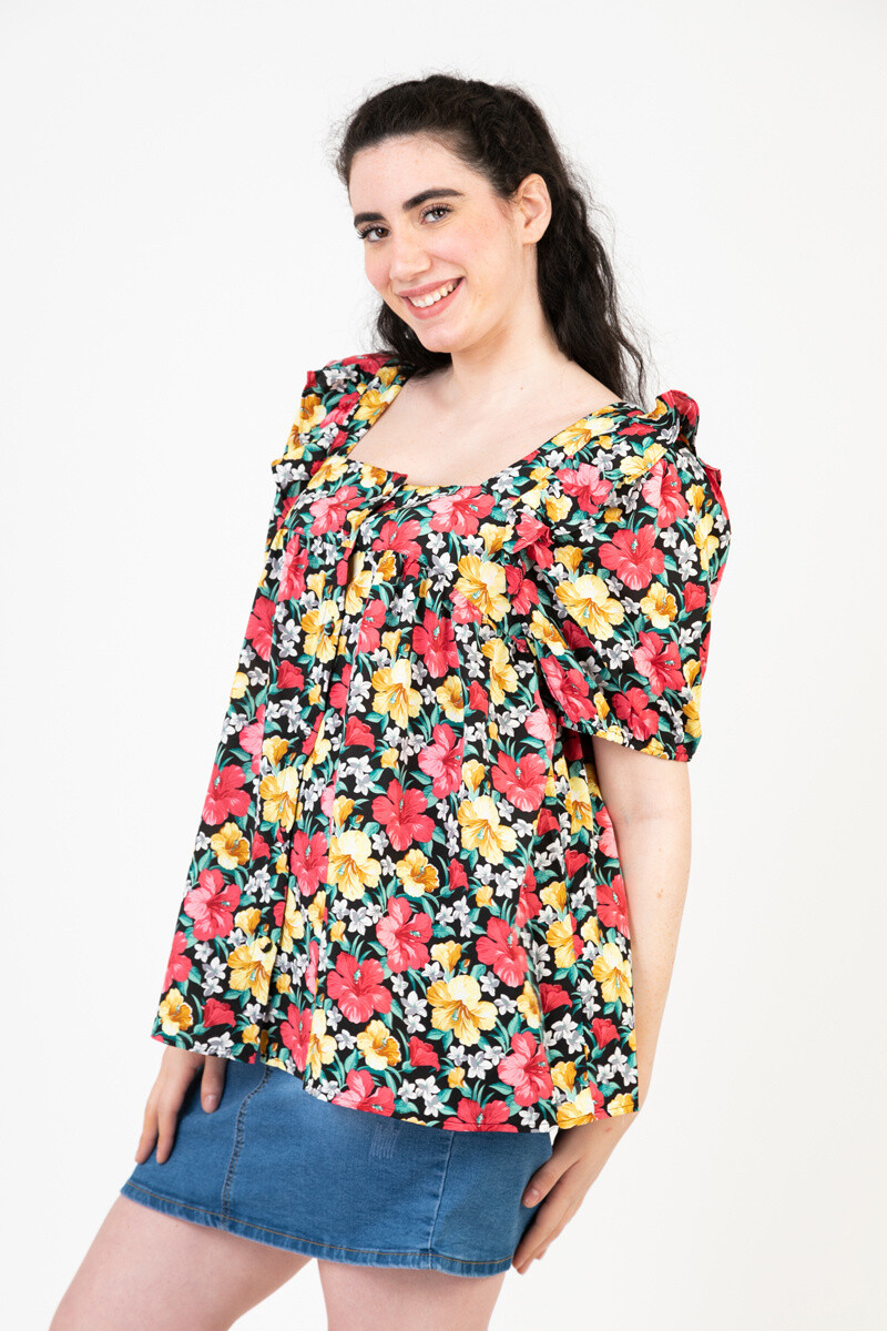 Grossiste Pomme Rouge Paris - Top imprimé fleuri noir (C6565)