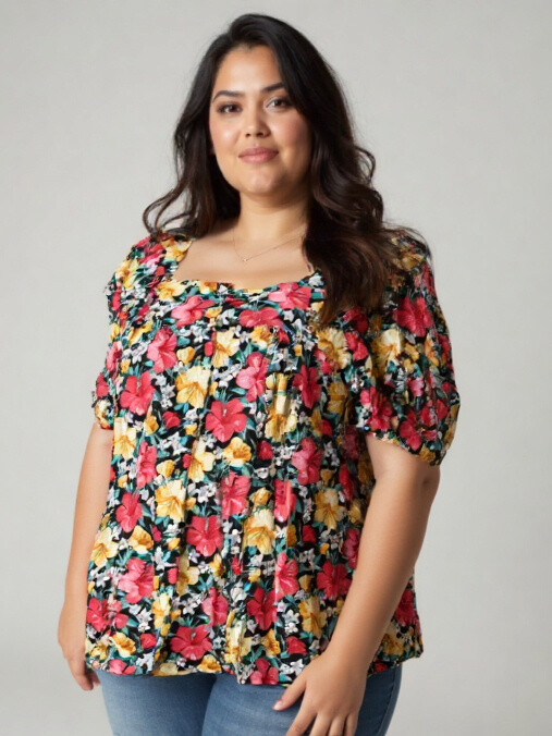 Grossiste Pomme Rouge Paris - Top imprimé fleuri noir (C6565)
