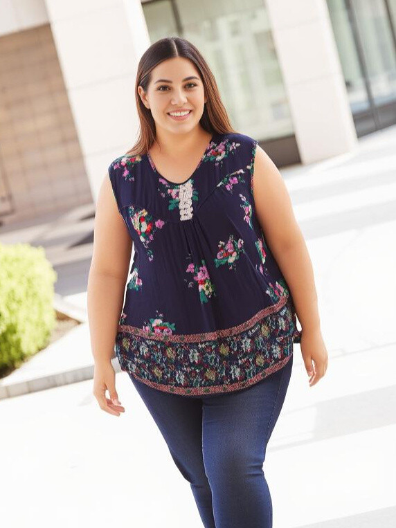 Grossiste Pomme Rouge Paris - Top grande taille imprimé fleuri (A955)