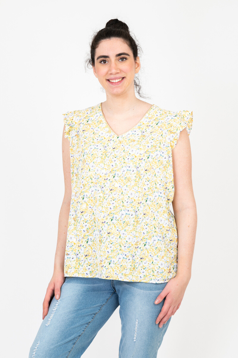 Mayorista Pomme Rouge Paris - Top de gran tamaño amarillo impreso (C6577)