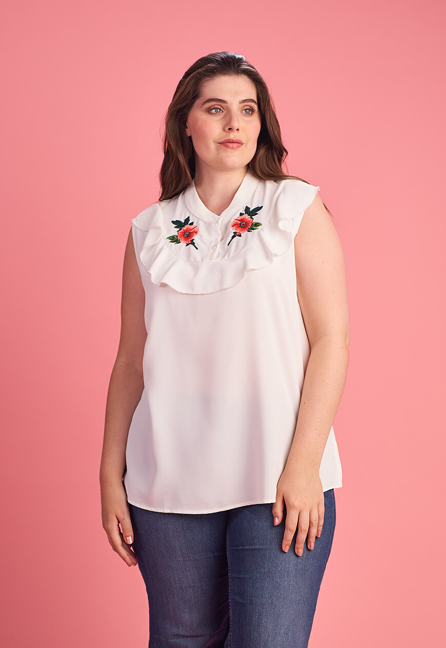 Grossiste Pomme Rouge Paris - Top sans manche avec broderies (A965)