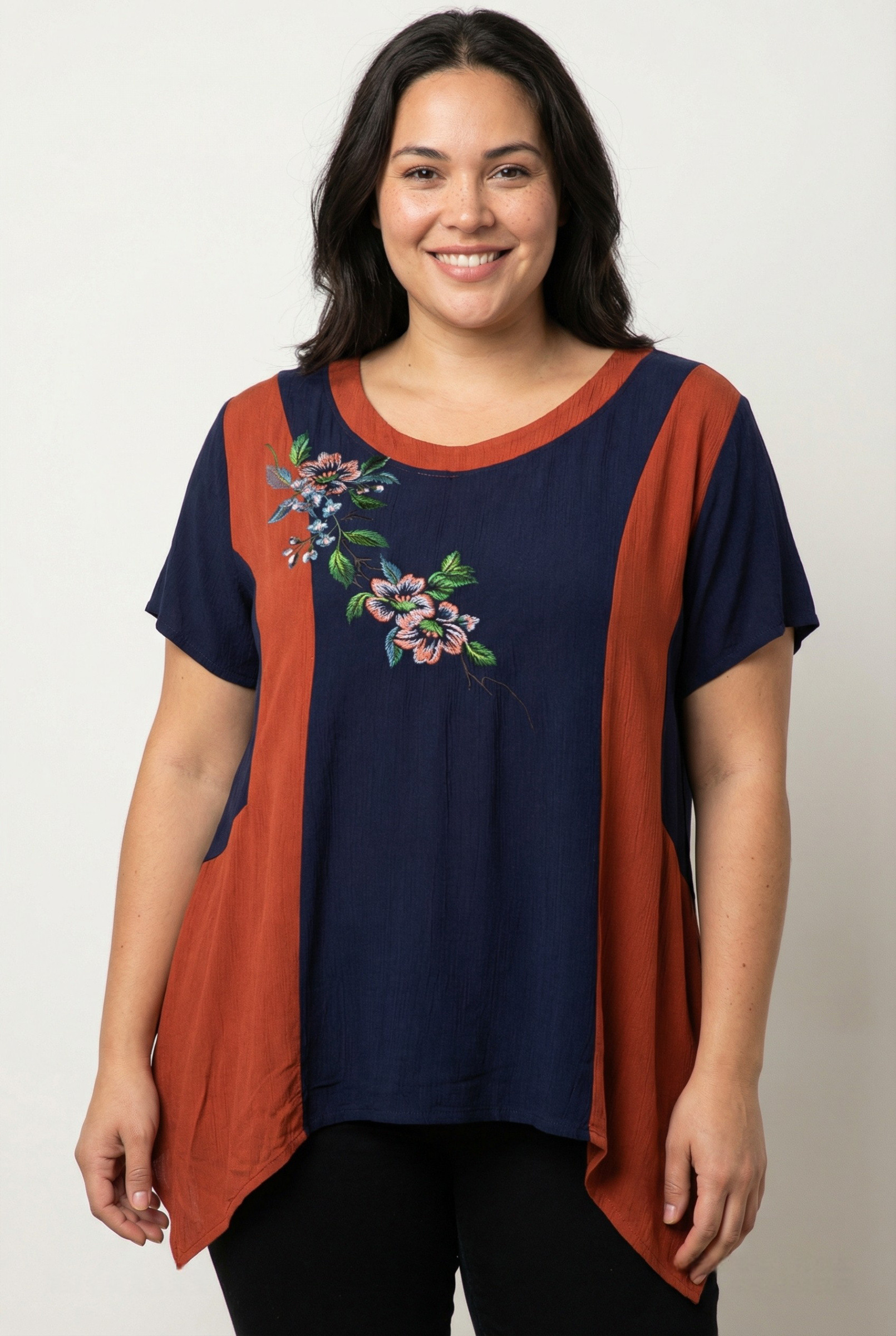 Grossiste Pomme Rouge Paris - Top coton/lin grande taille (A589)