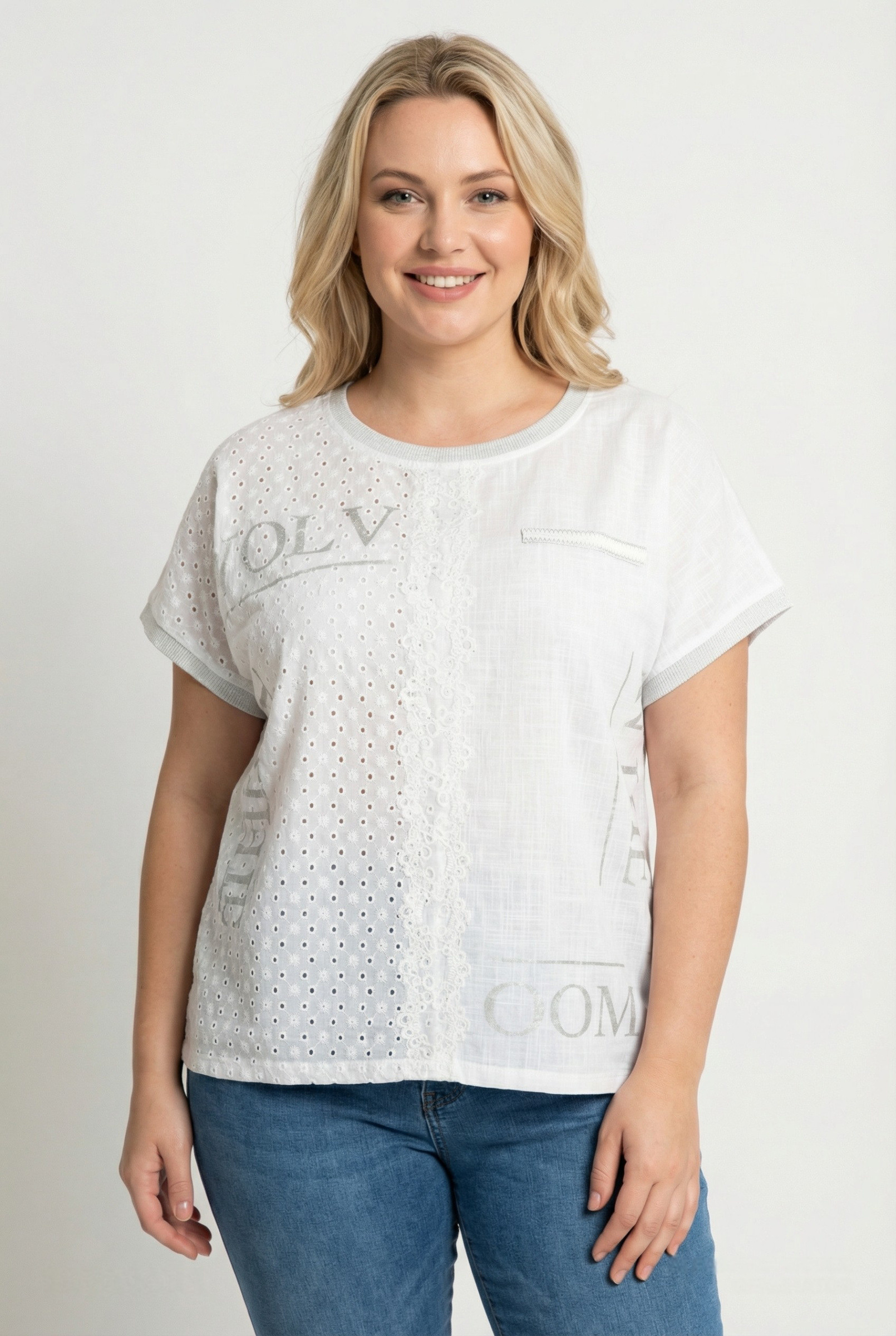 Grossiste Pomme Rouge Paris - T-shirt grande taille blanc (C8013)