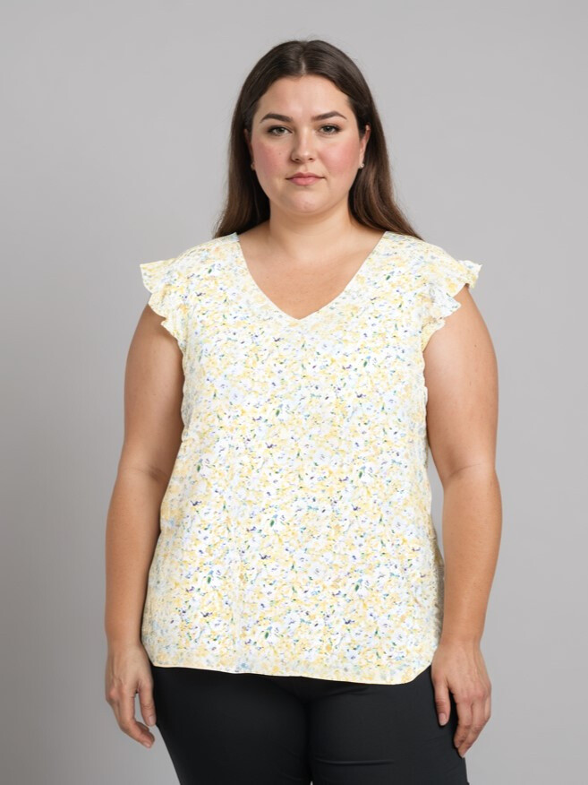 Grossiste Pomme Rouge Paris - Top grande taille imprimé jaune (C6577)