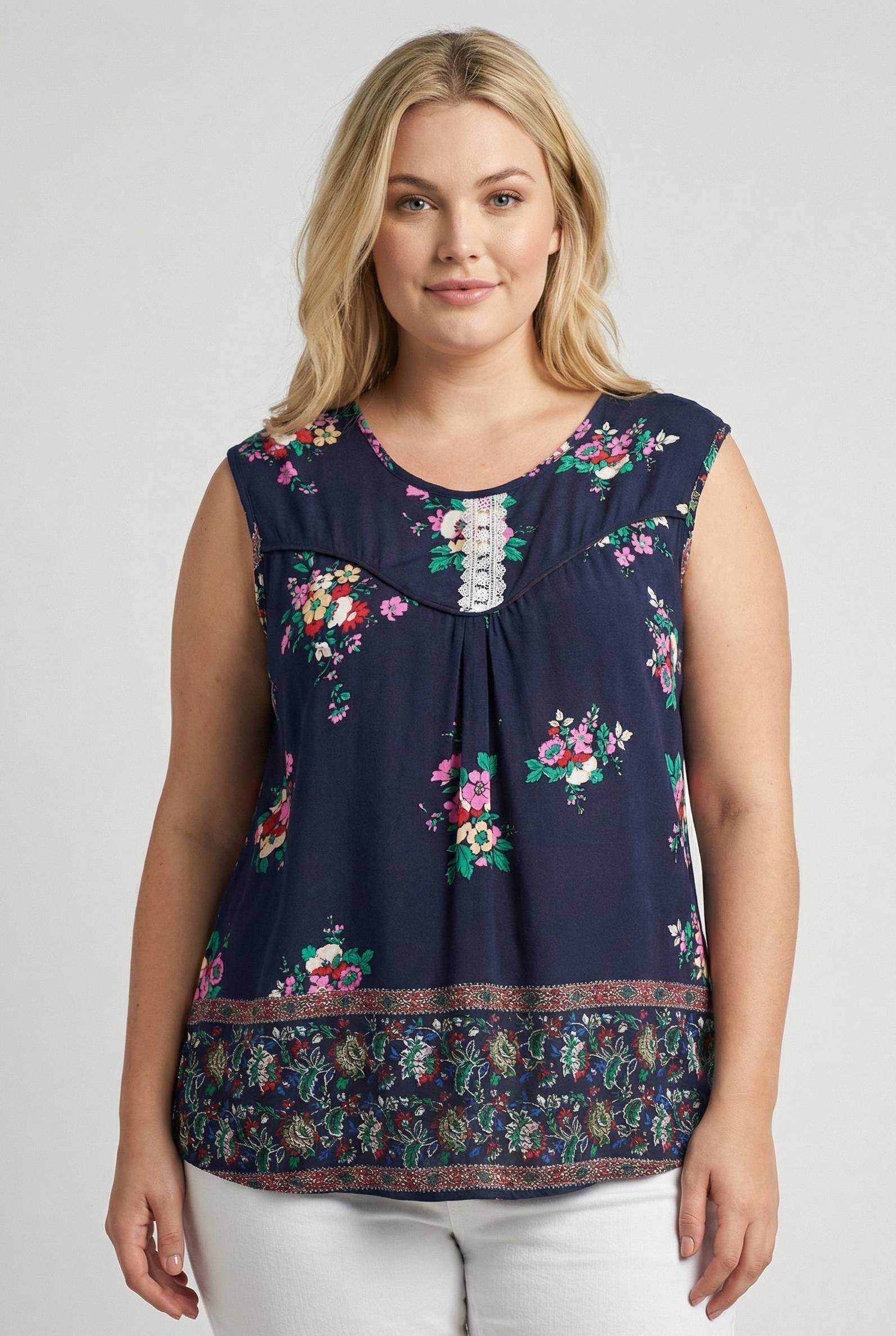 Grossiste Pomme Rouge Paris - Top grande taille imprimé floral bleu (A955)