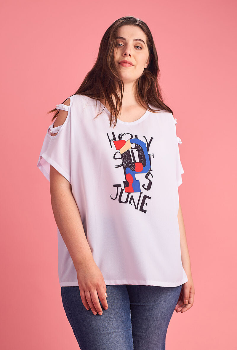 Grossiste Pomme Rouge Paris - Tshirt avec motifs et perles (A892)