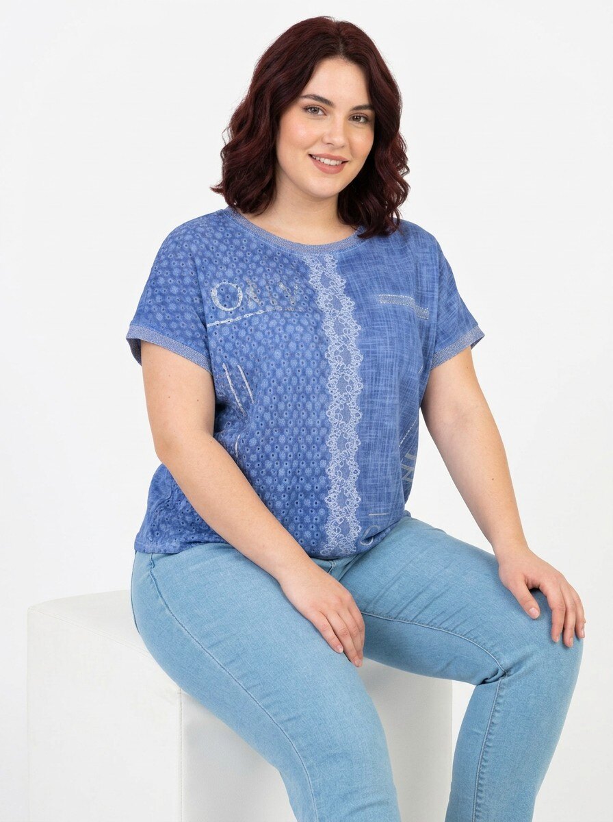 Grossiste Pomme Rouge Paris - T-shirt grande taille bleu (C8013)