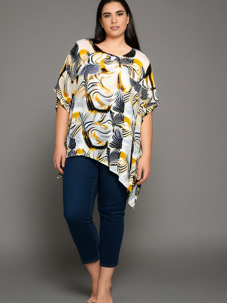 Grossiste Pomme Rouge Paris - Top grande taille imprimé noir (C6596)
