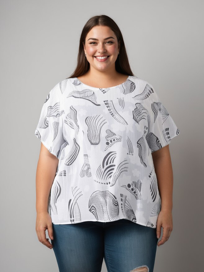 Grossiste Pomme Rouge Paris - Top grande taille imprimé blanc (C6597)