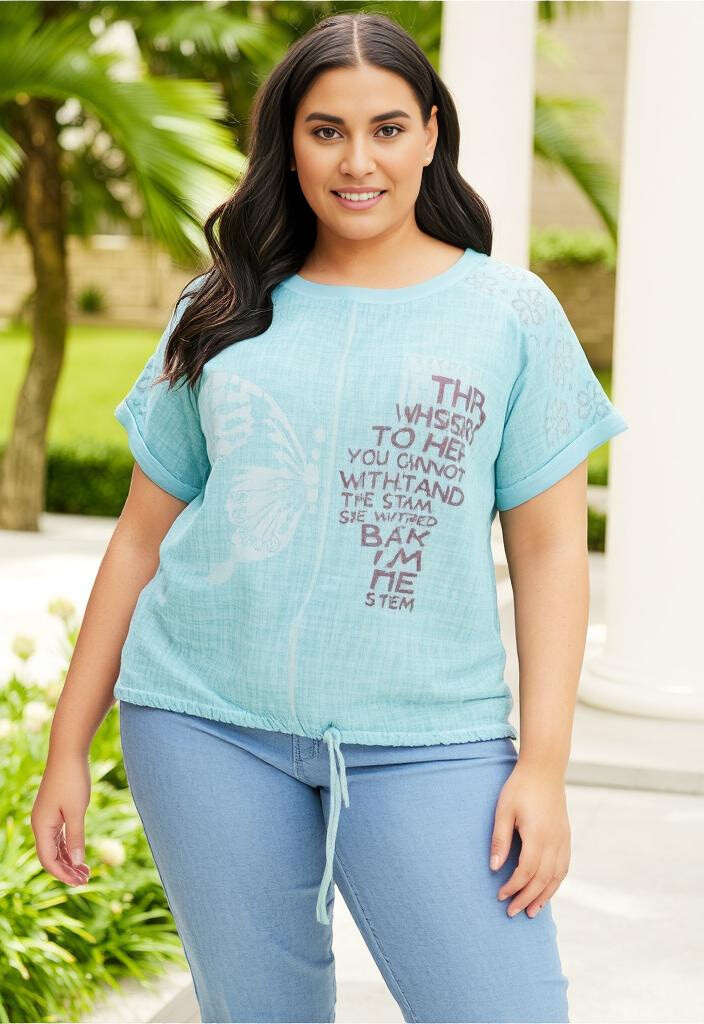 Grossiste Pomme Rouge Paris - Tshirt grande taille turquoise (C8010)