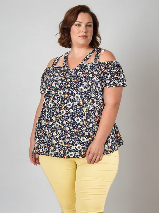 Grossista Pomme Rouge Paris - Top Big Blue Blue Flower Pattern (C6204)
