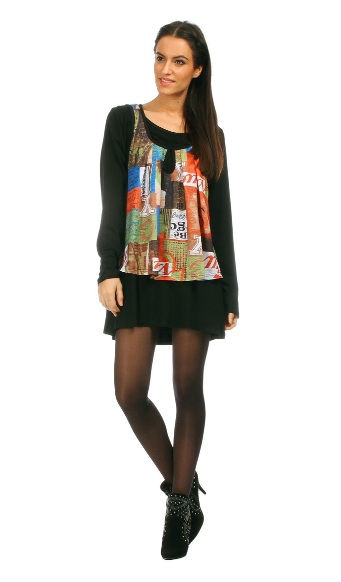 Wholesaler Pomme Rouge Paris - Set under sweater + colorful printed top (A239)