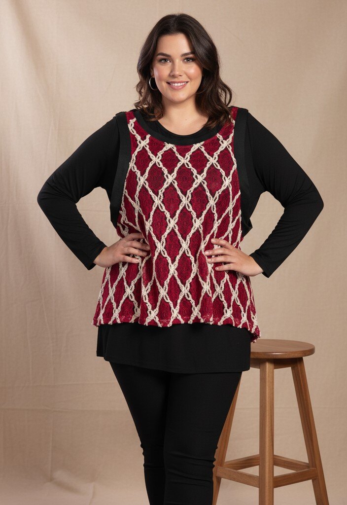 Grossiste Pomme Rouge Paris - Ensemble sous plus + gilet sans manche avec nervures (A618)