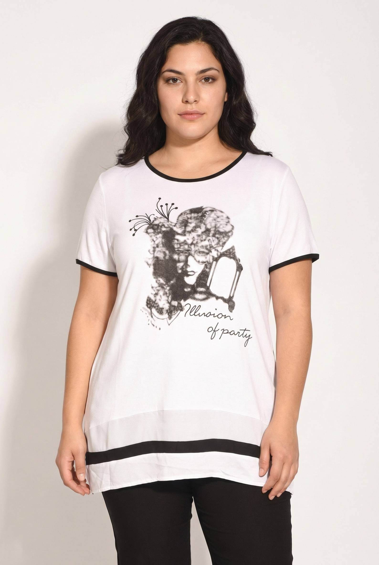 Grossiste Pomme Rouge Paris - T-shirt blanc et noir avec motif (A602)