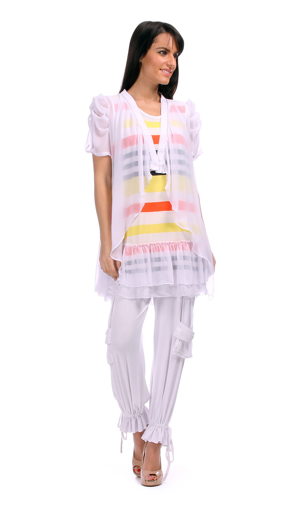 Wholesaler Pomme Rouge Paris - Striped tunic set + vest (A391)
