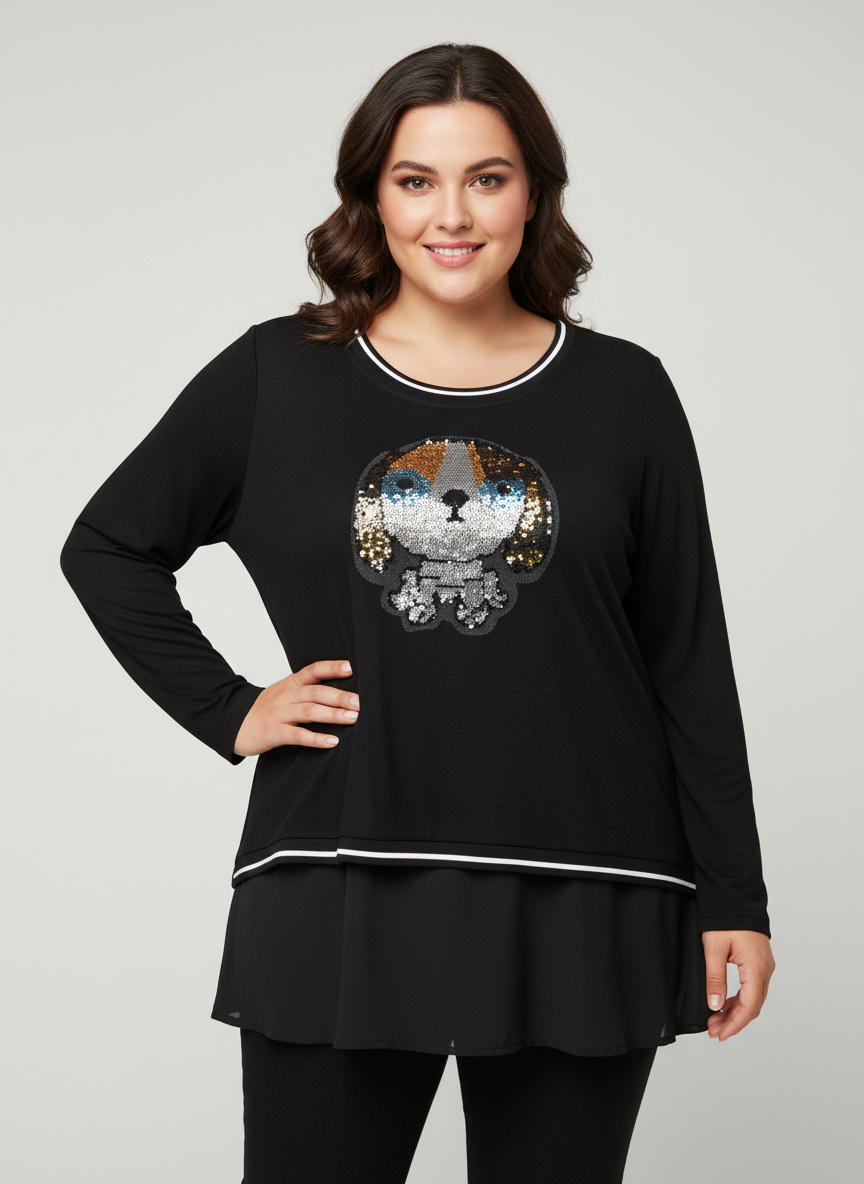 Wholesaler Pomme Rouge Paris - Plus size tunic with mesh and sequins