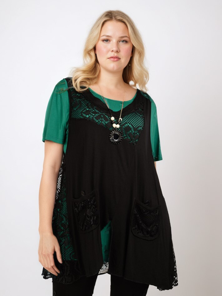 Grossiste Pomme Rouge Paris - Top dentelle + tshirt grande taille (A595)