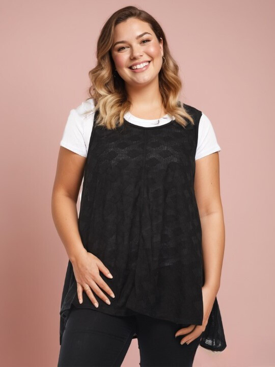 Grossiste Pomme Rouge Paris - Ensemble top texturé + t-shirt (A091)