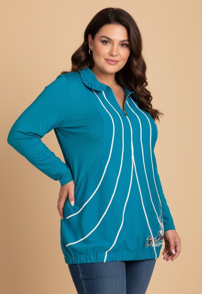Wholesaler Pomme Rouge Paris - Fitted blue tunic with ribbing (A560)