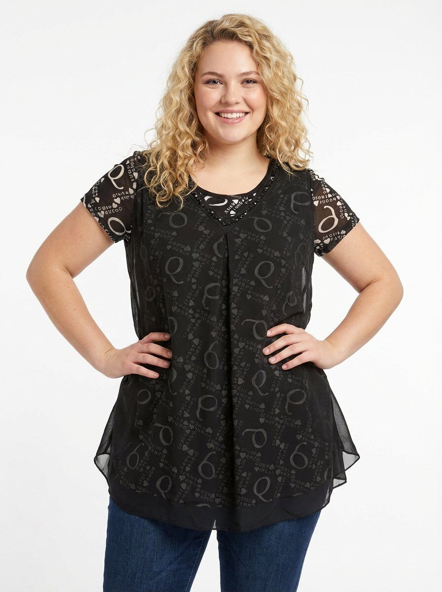 Grossiste Pomme Rouge Paris - Ensemble top + sous pull grande taille (A209)