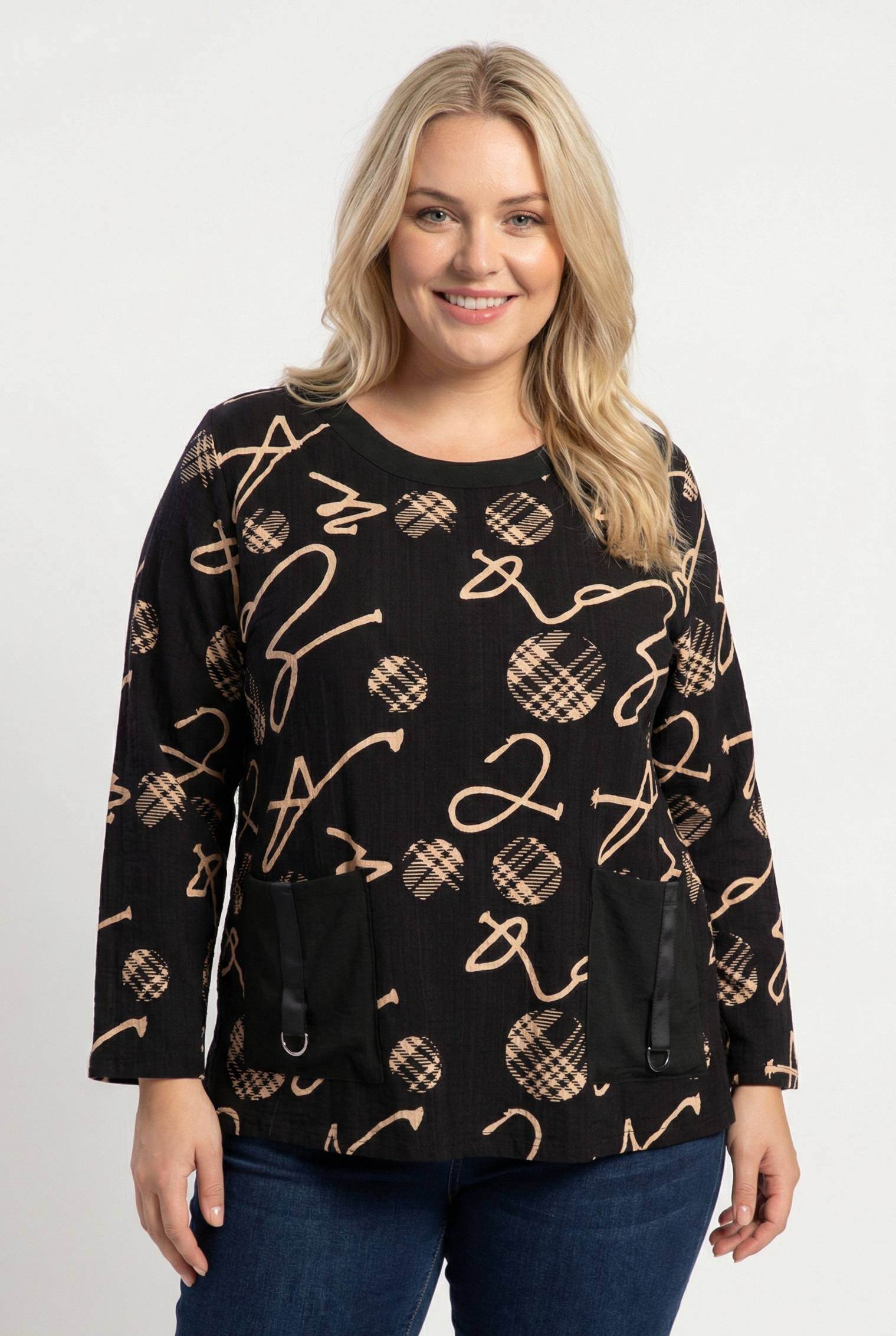 Grossiste Pomme Rouge Paris - Top imprimé noir grande taille (C6137)