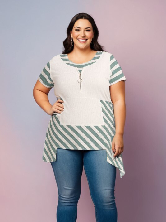 Grossiste Pomme Rouge Paris - Tunique semi rayé grande taille (C6226)