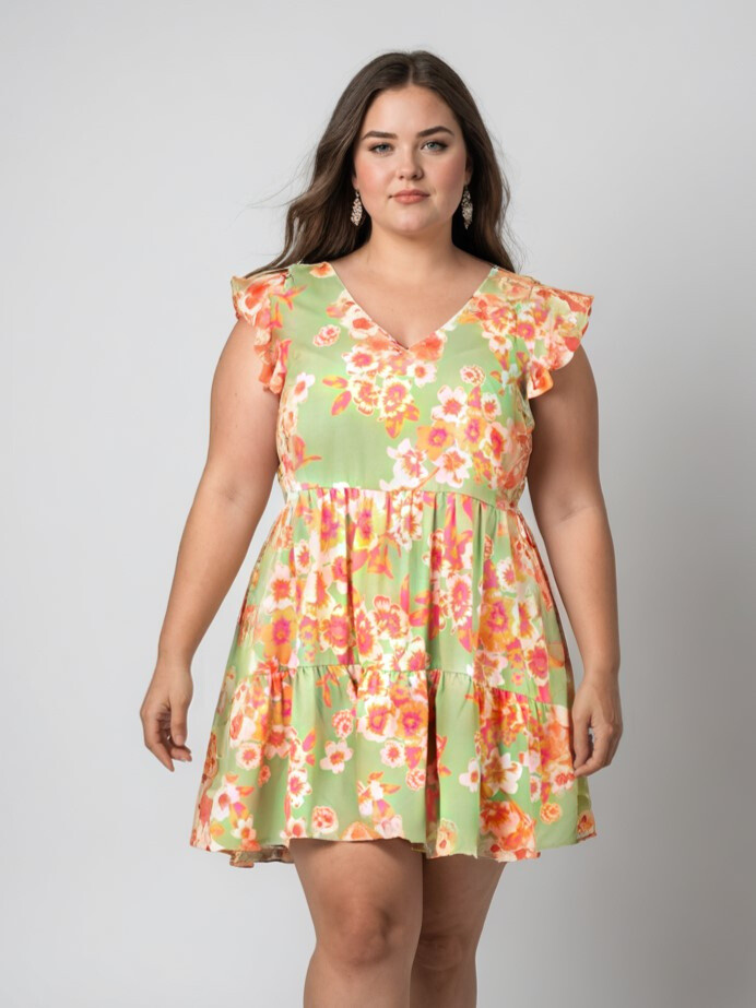 Grossiste Pomme Rouge Paris - Tunique grande taille imprimé vert (C6566)