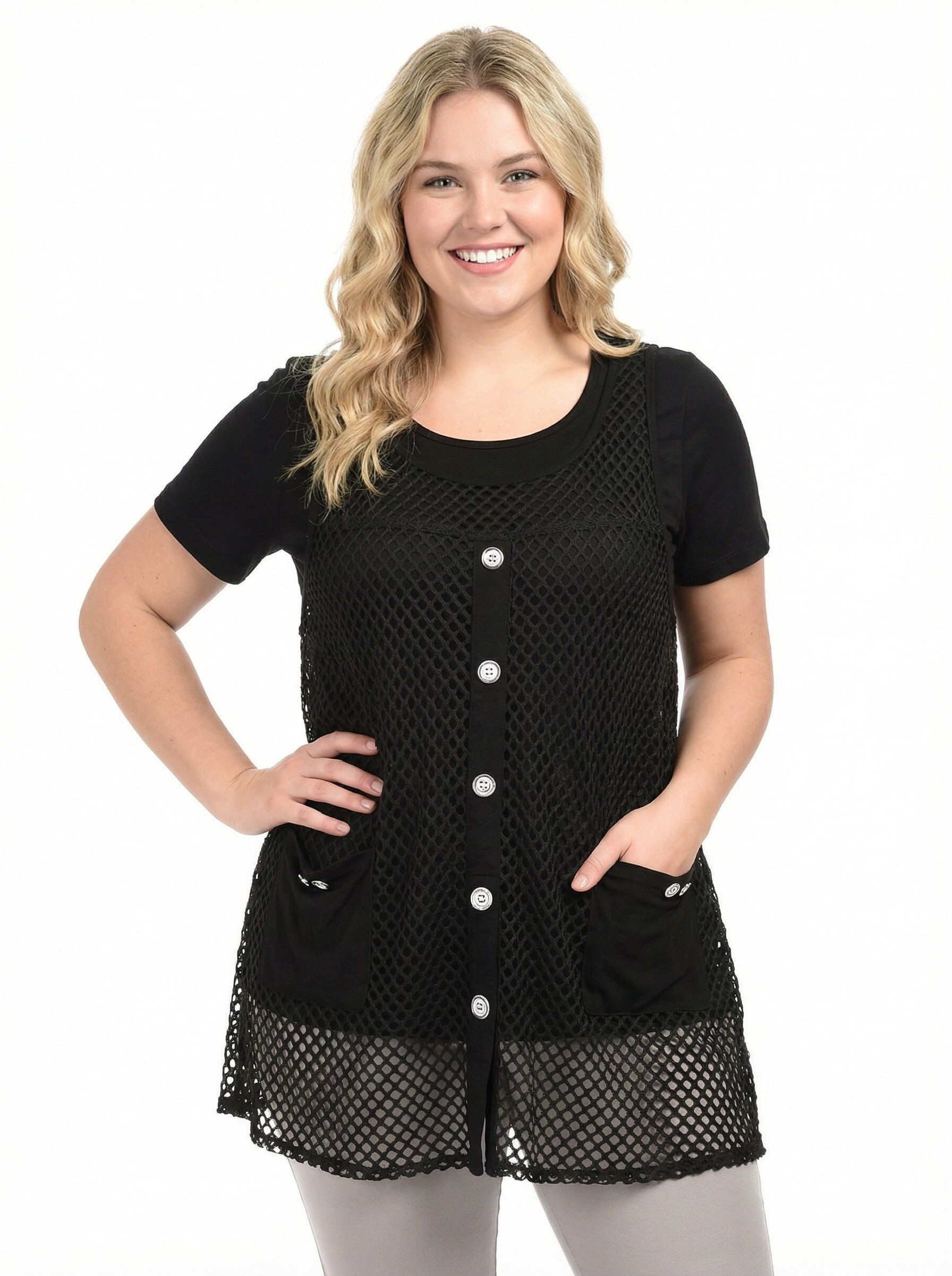 Grossiste Pomme Rouge Paris - Top ajouré + tshirt noir (A339)