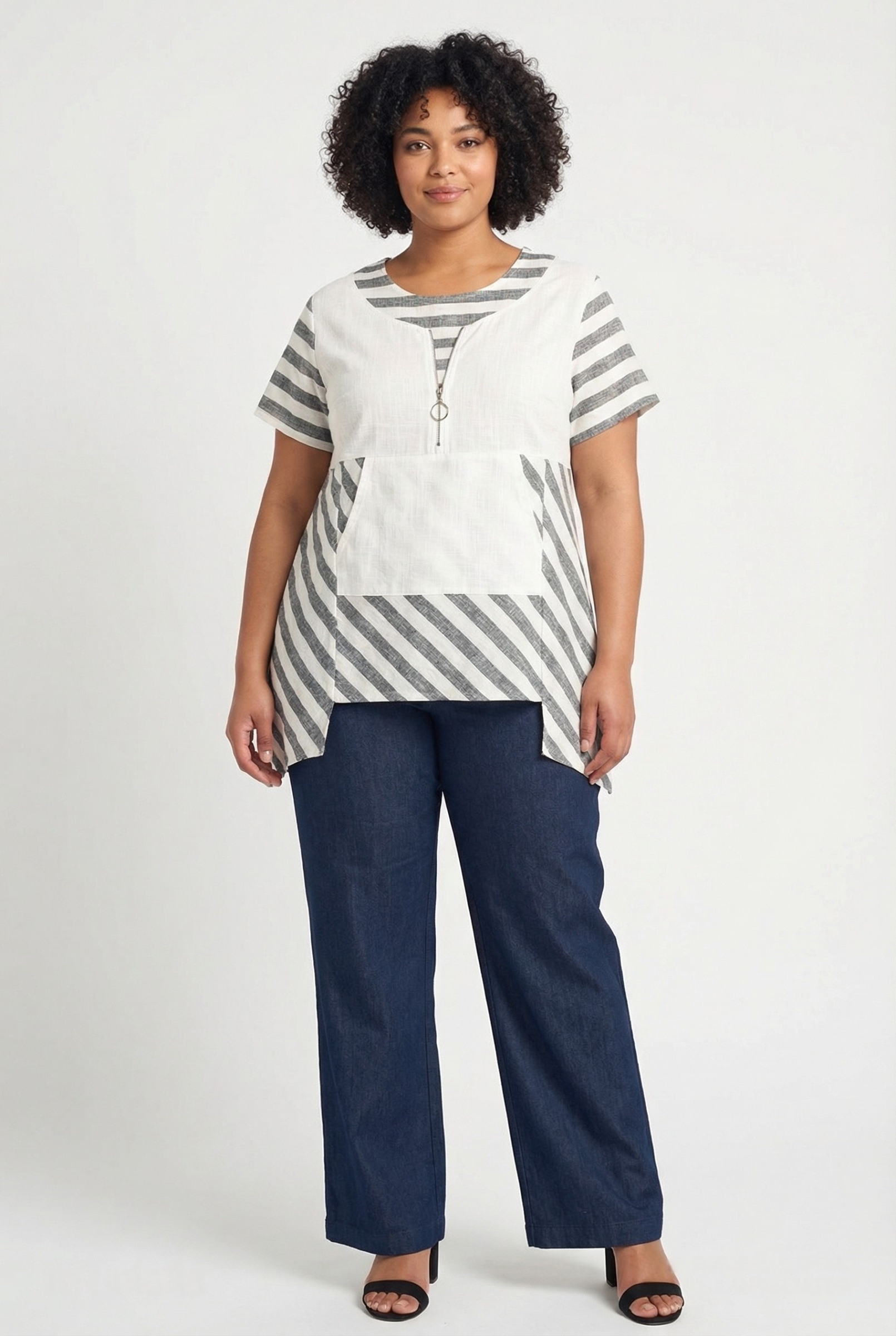 Grossiste Pomme Rouge Paris - Tunique semi rayé gris grande taille (C6226)