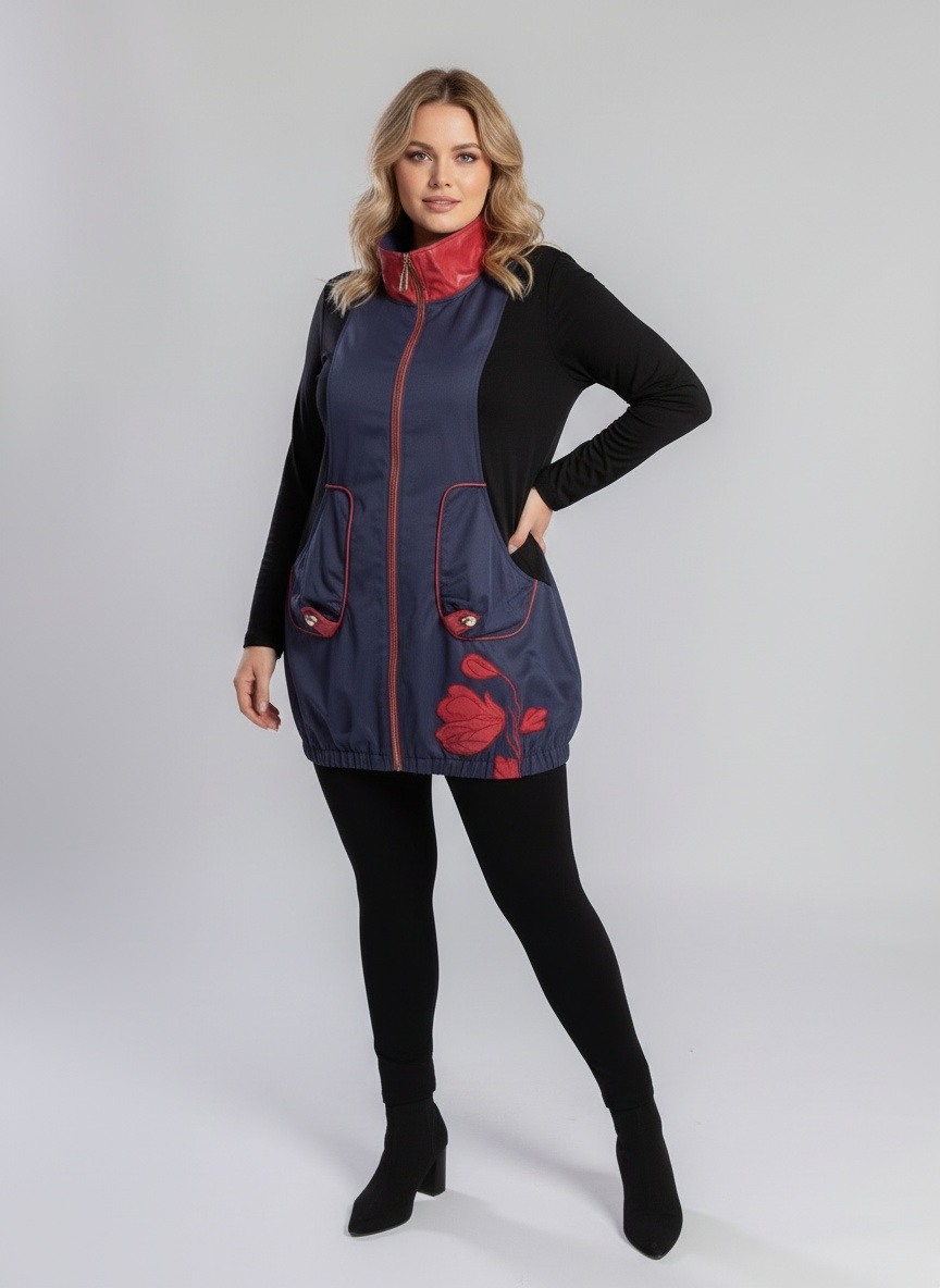 Wholesaler Pomme Rouge Paris - Two-tone tunic with blue high collar (A619)