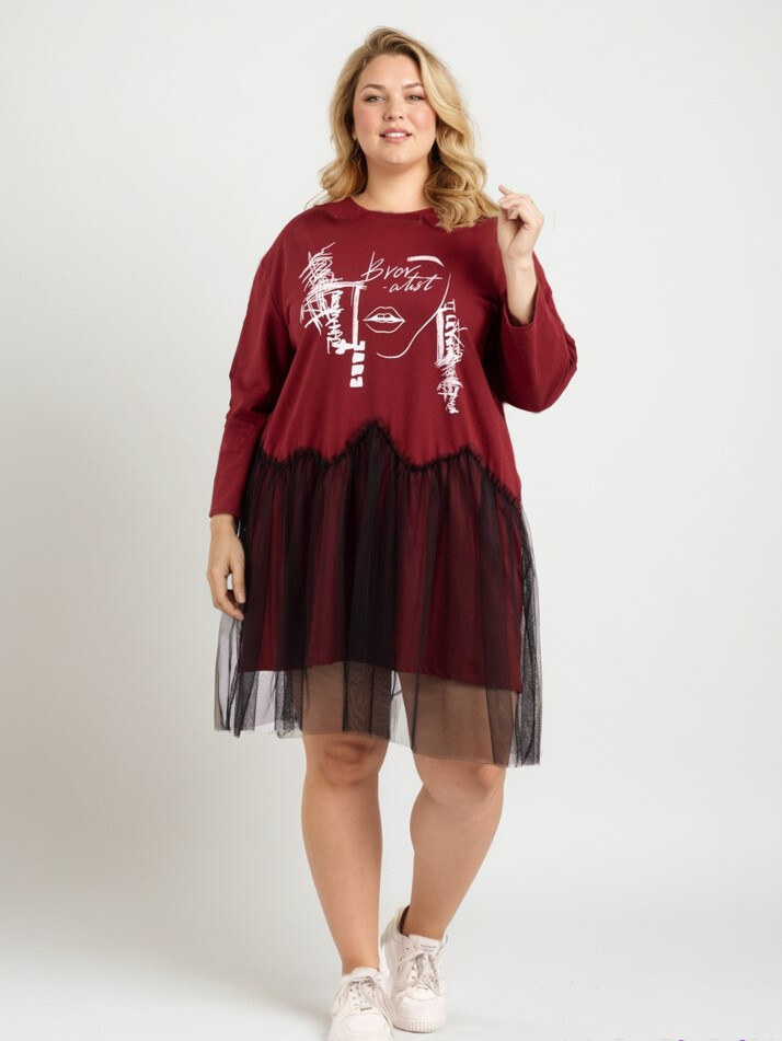 Grossiste Pomme Rouge Paris - Robe-Tunique volantée rouge (T39085)