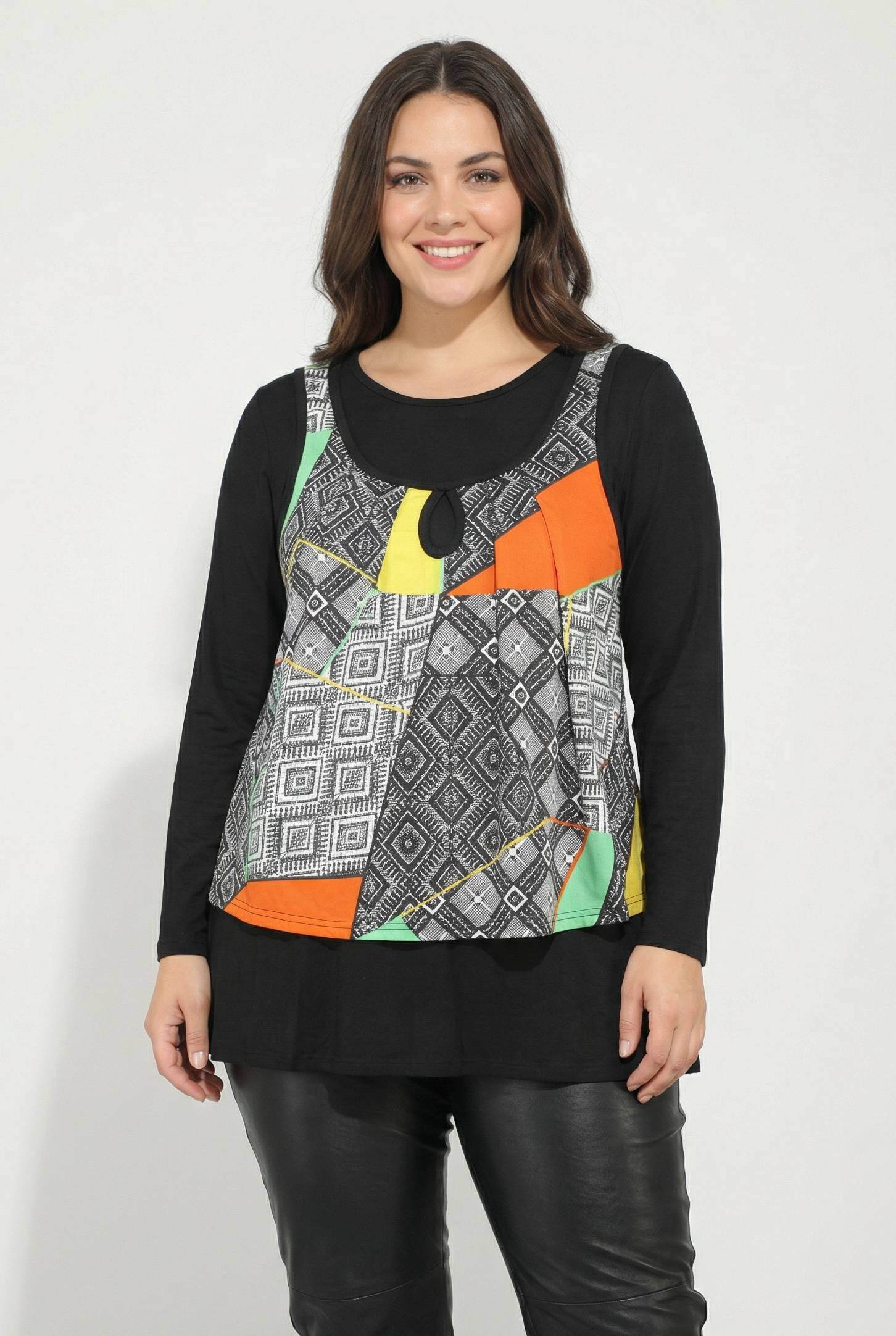 Grossiste Pomme Rouge Paris - Ensemble sous pull + top imprimé grande taille (PA239)