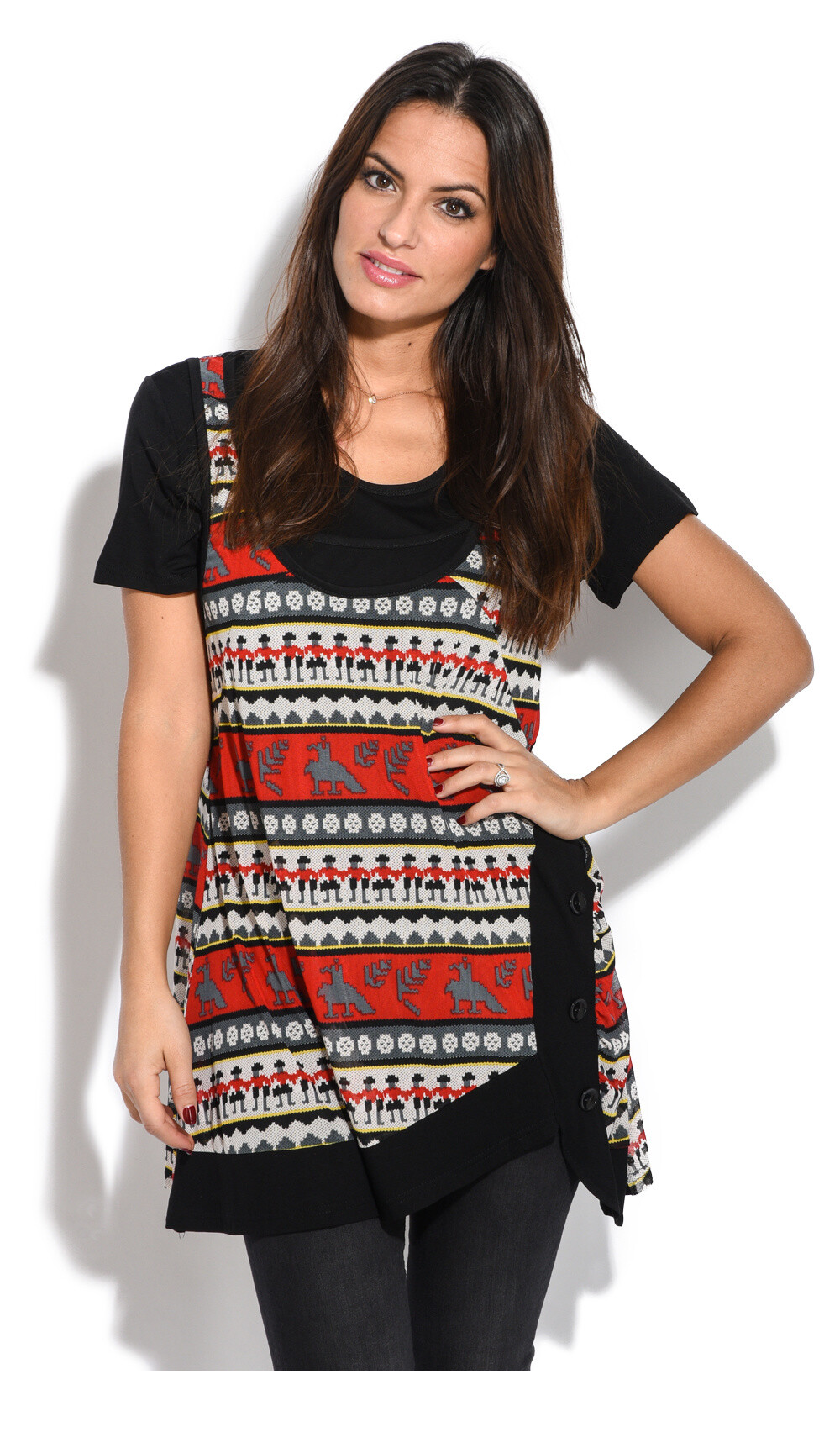 Wholesaler Pomme Rouge Paris - Top printed set with buttons + tshirt (A226)