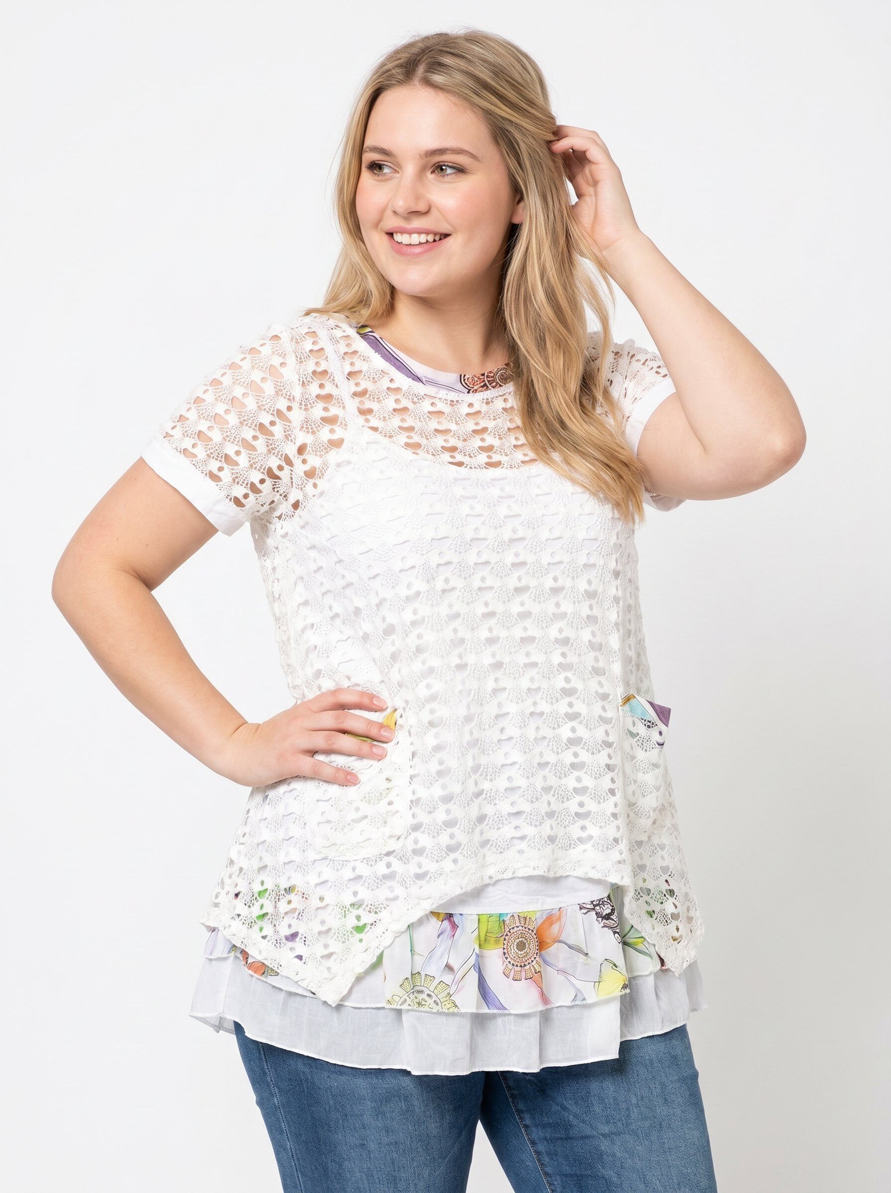 Grossiste Pomme Rouge Paris - Top ajouré + tunique assorti (A335)