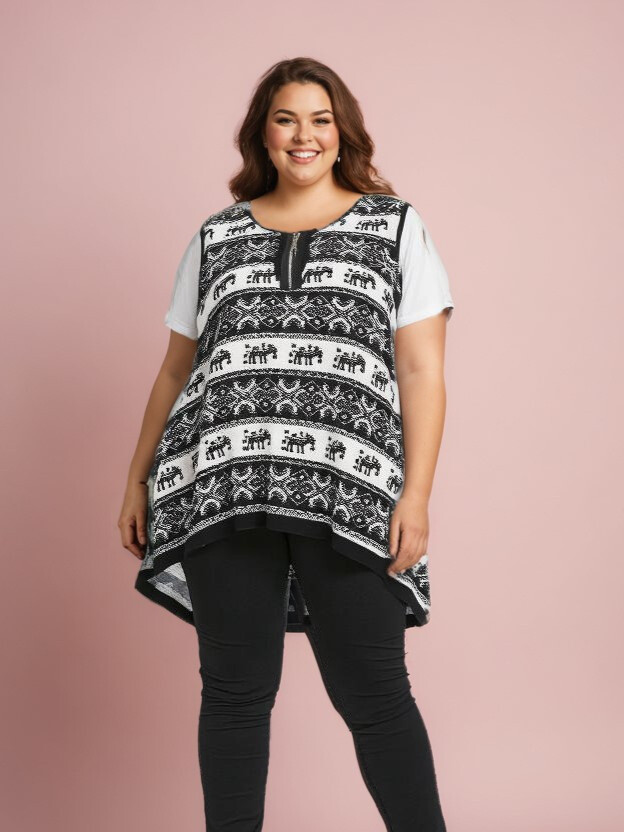 Grossiste Pomme Rouge Paris - Ensemble top + sous pull grande taille (A076)