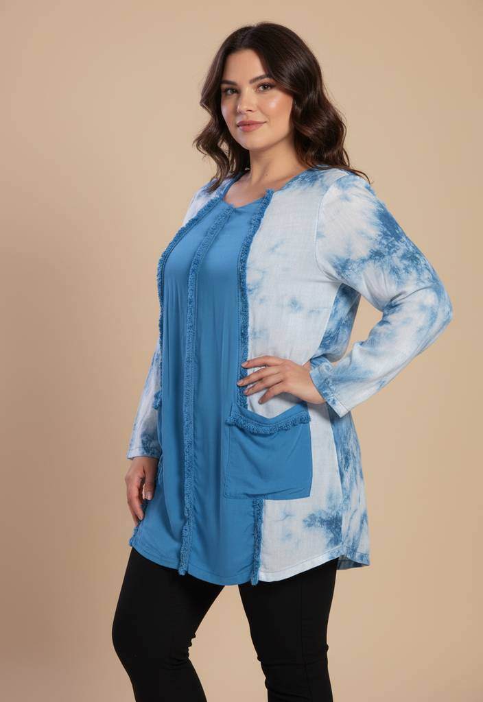 Wholesaler Pomme Rouge Paris - Blue distressed effect printed tunic (A707)