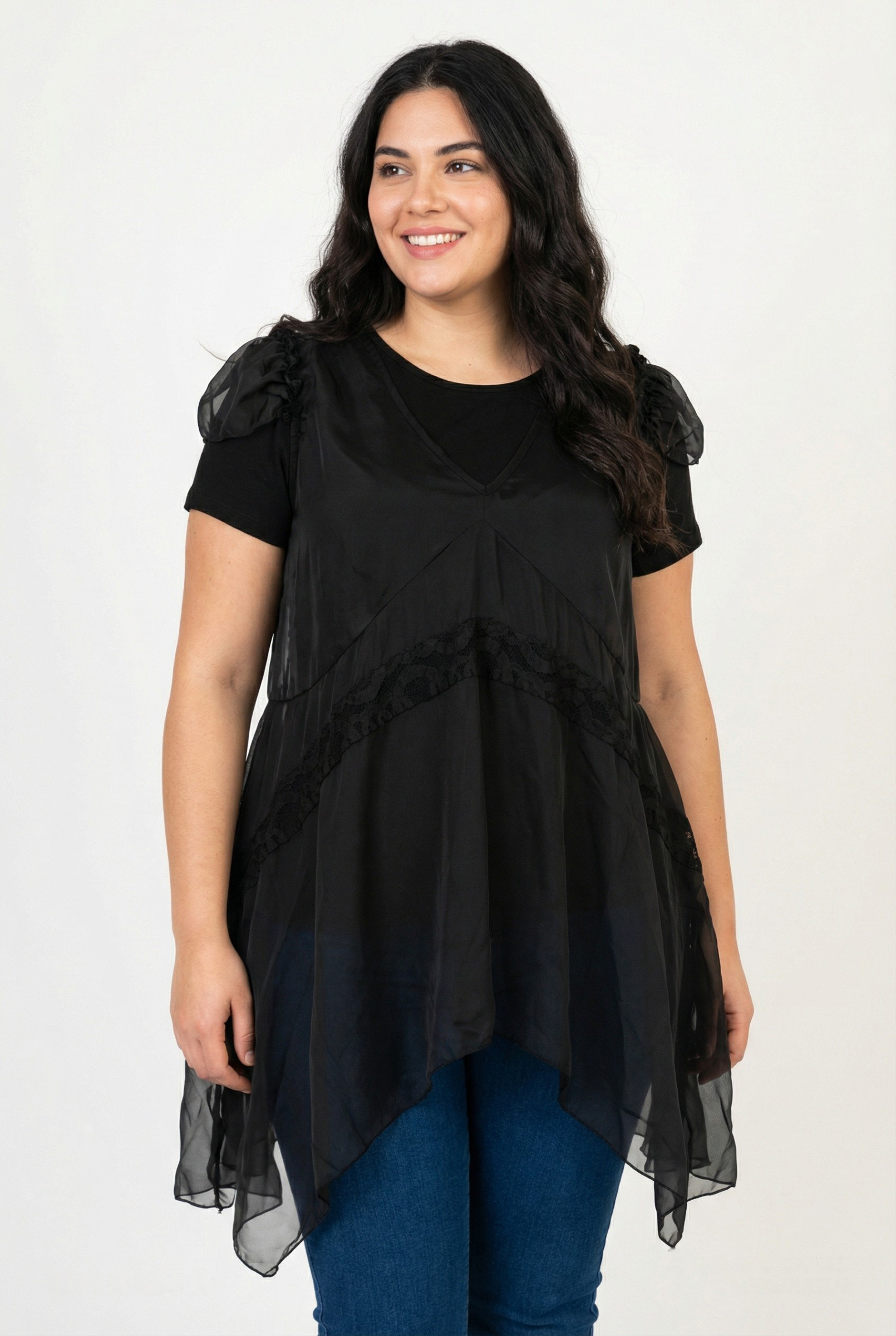 Grossiste Pomme Rouge Paris - Ensemble top + sous pull grande taille (A113)