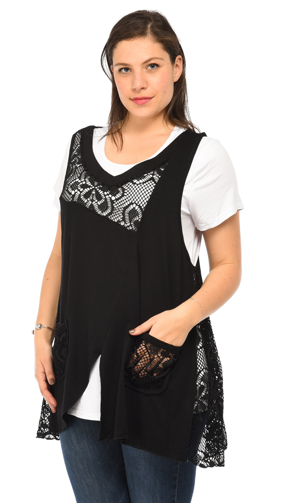 Grossista Pomme Rouge Paris - Top pizzo + maglietta grande (A595)