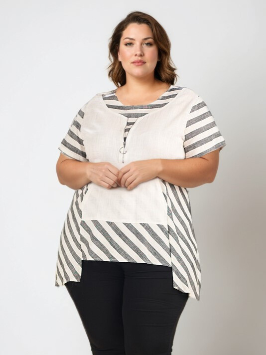 Grossiste Pomme Rouge Paris - Tunique semi rayé grande taille (C6226)